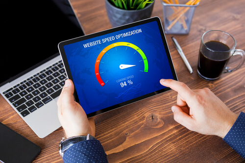 Optimizing website speed as part of a website essentials package to enhance user experience and site performance.